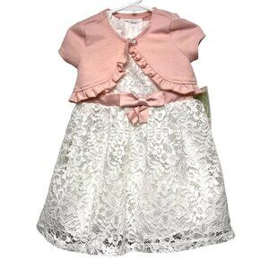Bonnie Jean Infant Girls White Dress Pink Ruffle Cardigan Size 2T‎ Flower Girl